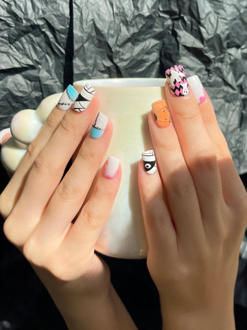 OPOOLA 24 pcs Short Square Shape Halloween Evil Pumpkin Soft Gel Fake Press On Nails with Jelly Glue&Nail Buffer